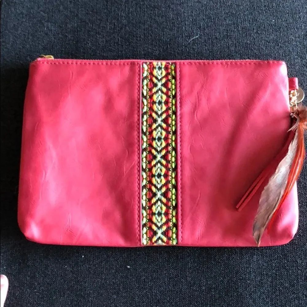 Kim and Zozi Pink Clutch Small Pen Stains on Back